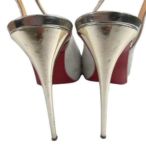 Christian Louboutin Private Number 120 Glitter Luminor Slingback Peep Toe Heels - Picture 4 of 13